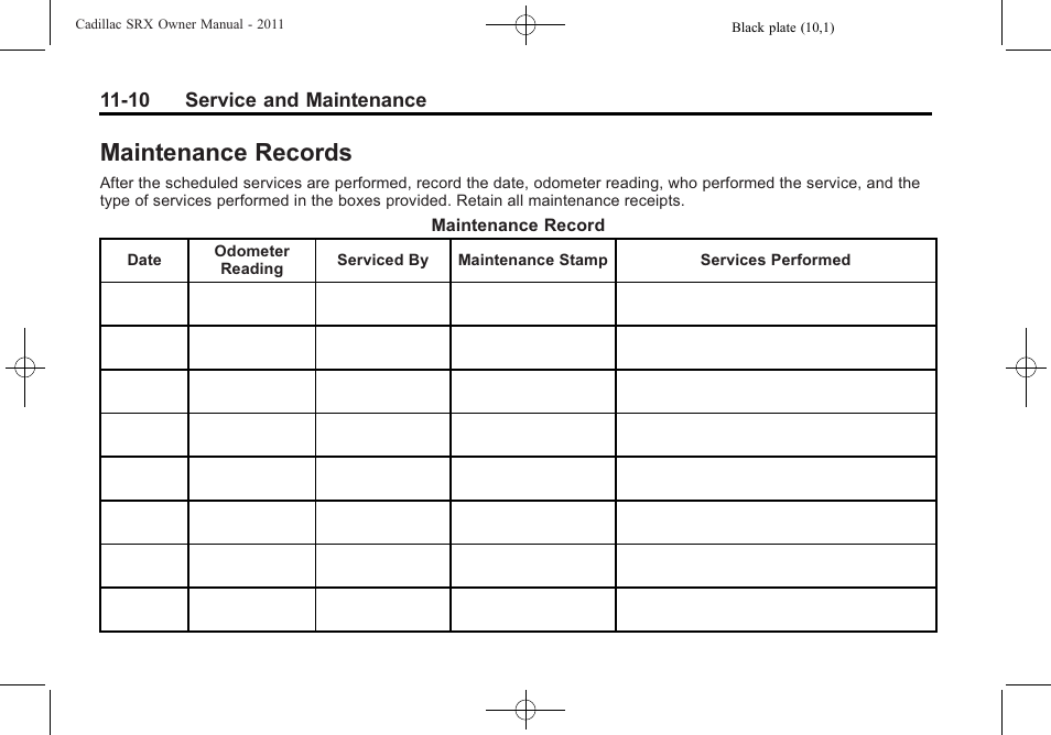 Maintenance records, Maintenance records -10 | Cadillac 2011 SRX User Manual | Page 458 / 498