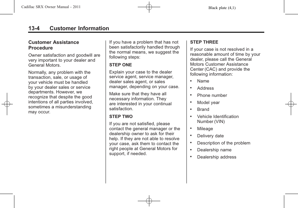 4 customer information | Cadillac 2011 SRX User Manual | Page 468 / 498