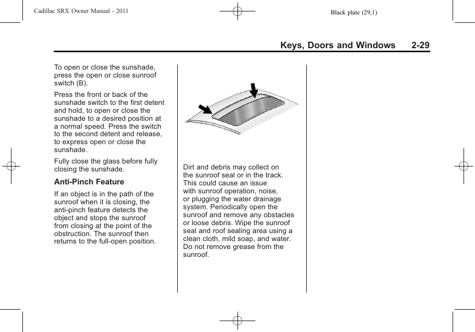 Keys, doors and windows 2-29 | Cadillac 2011 SRX User Manual | Page 63 / 498