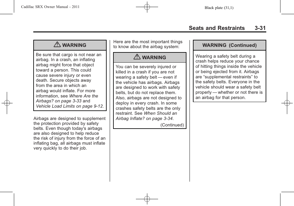 Cadillac 2011 SRX User Manual | Page 95 / 498