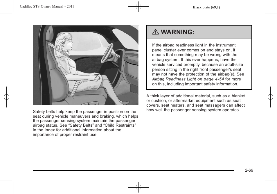 Warning | Cadillac 2011 STS User Manual | Page 101 / 528