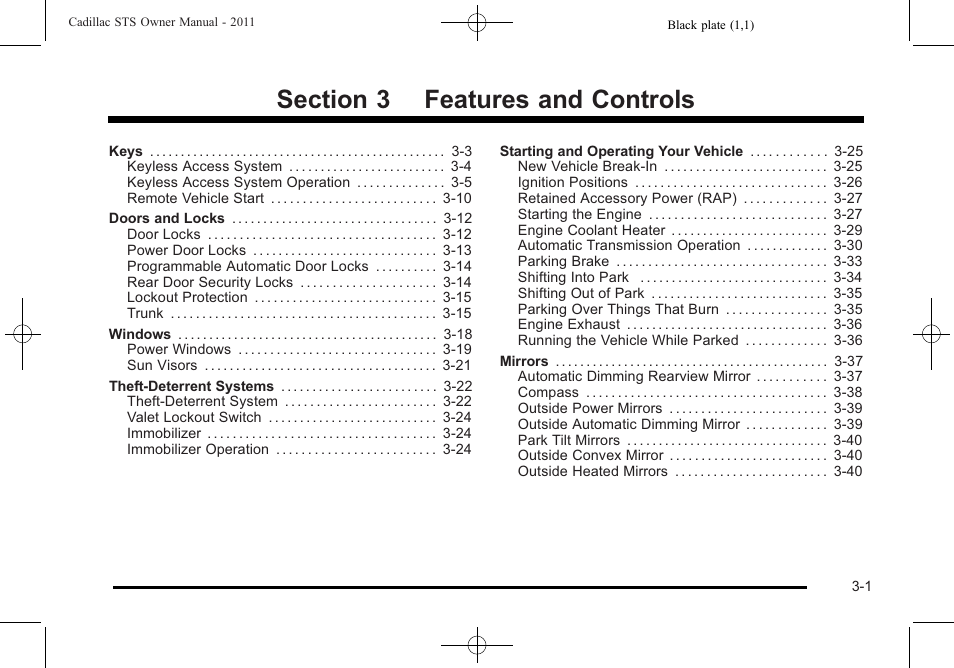 Features and controls, Features and controls -1 | Cadillac 2011 STS User Manual | Page 107 / 528