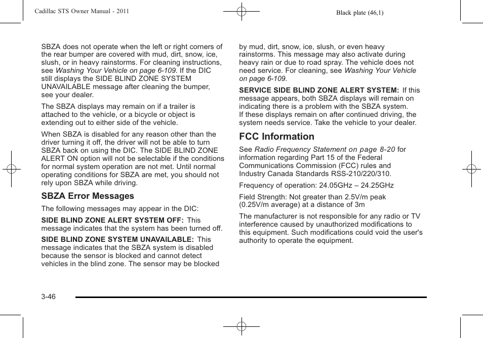 Fcc information | Cadillac 2011 STS User Manual | Page 152 / 528