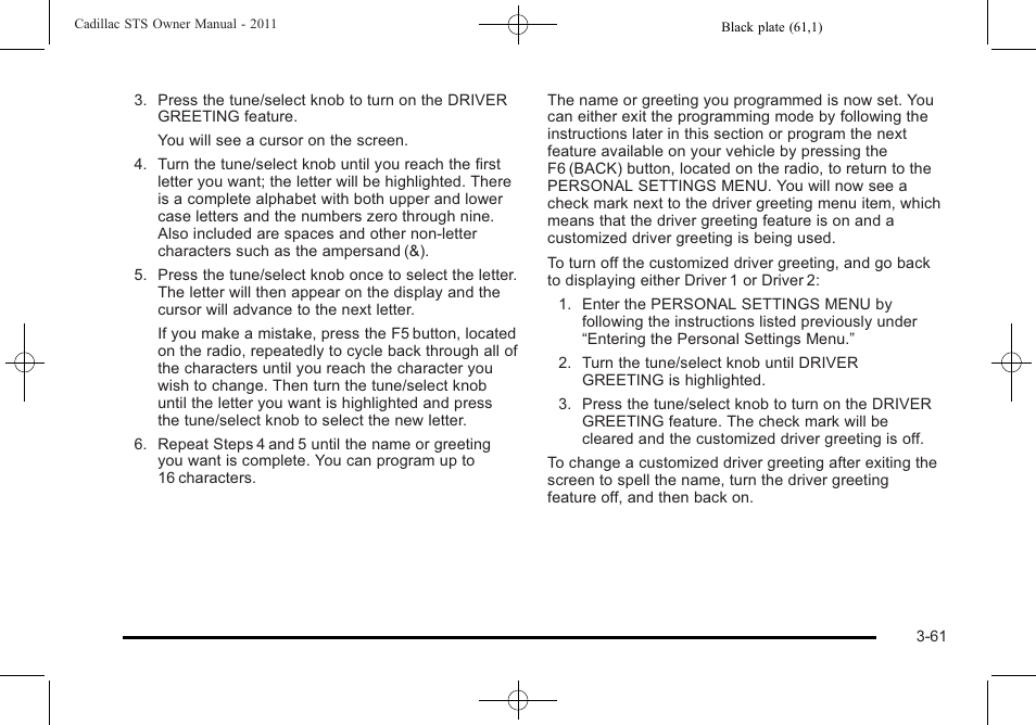 Cadillac 2011 STS User Manual | Page 167 / 528