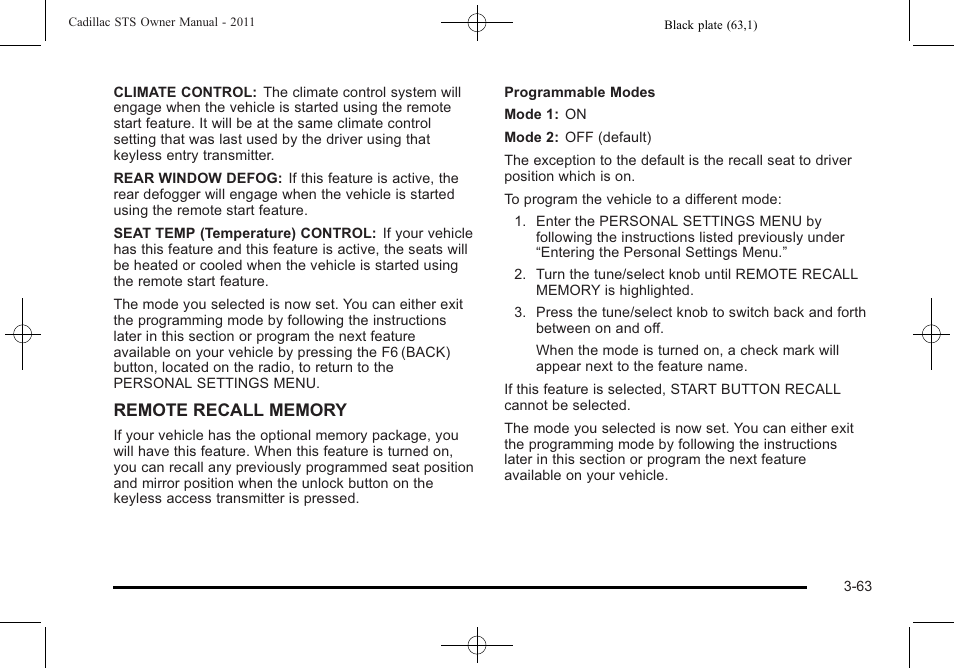 Cadillac 2011 STS User Manual | Page 169 / 528