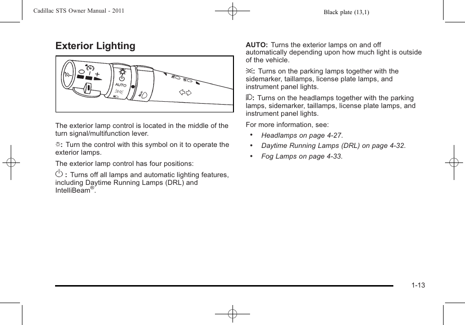 Exterior lighting, Exterior lighting -13 | Cadillac 2011 STS User Manual | Page 19 / 528