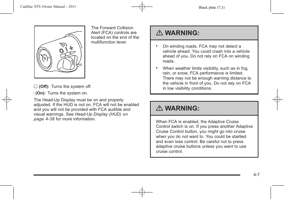 Warning | Cadillac 2011 STS User Manual | Page 193 / 528