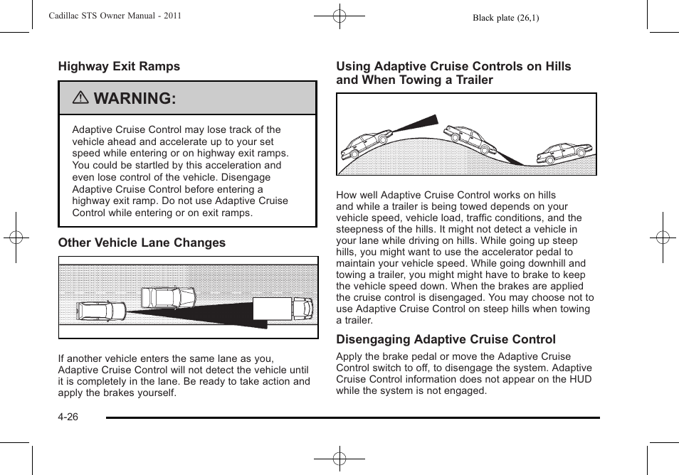 Warning | Cadillac 2011 STS User Manual | Page 212 / 528