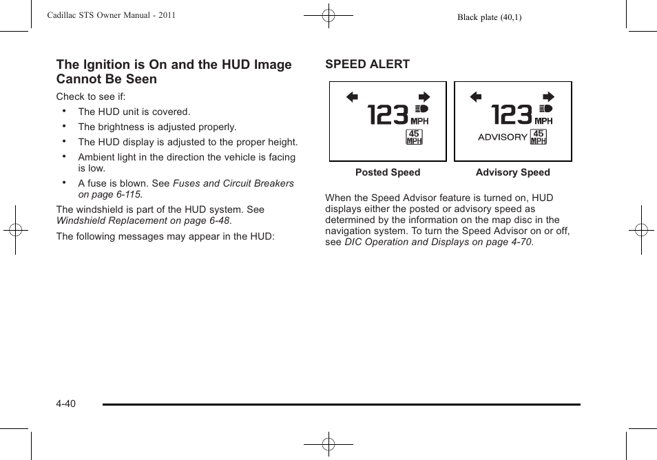 Speed alert | Cadillac 2011 STS User Manual | Page 226 / 528