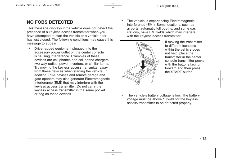 No fobs detected | Cadillac 2011 STS User Manual | Page 269 / 528