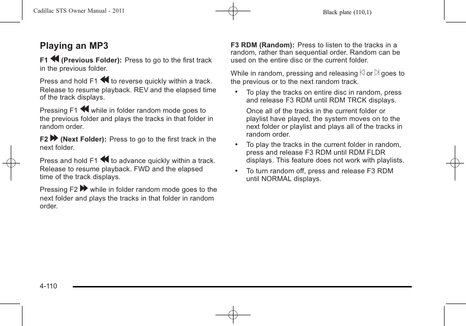 Playing an mp3 | Cadillac 2011 STS User Manual | Page 296 / 528