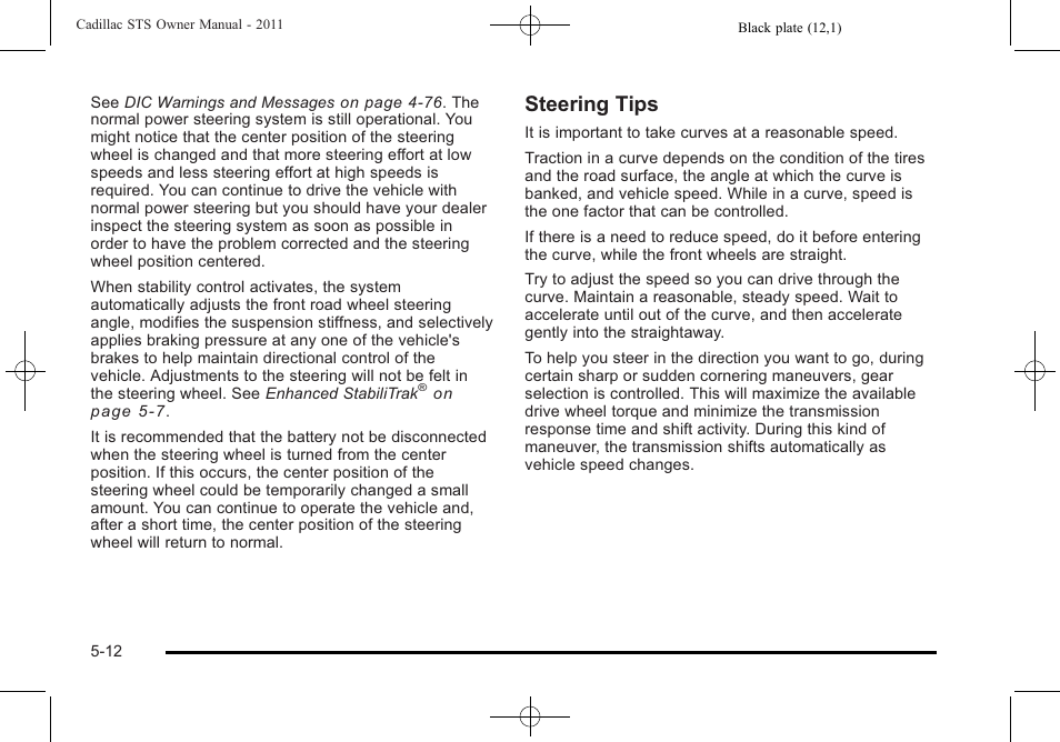 Steering tips | Cadillac 2011 STS User Manual | Page 324 / 528