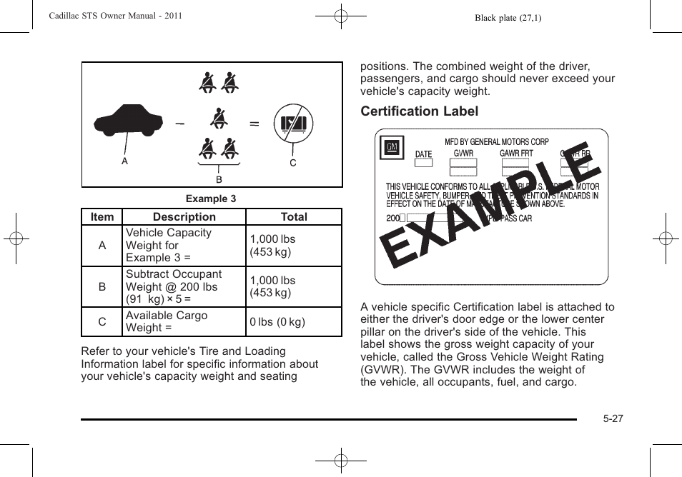 Certification label | Cadillac 2011 STS User Manual | Page 339 / 528