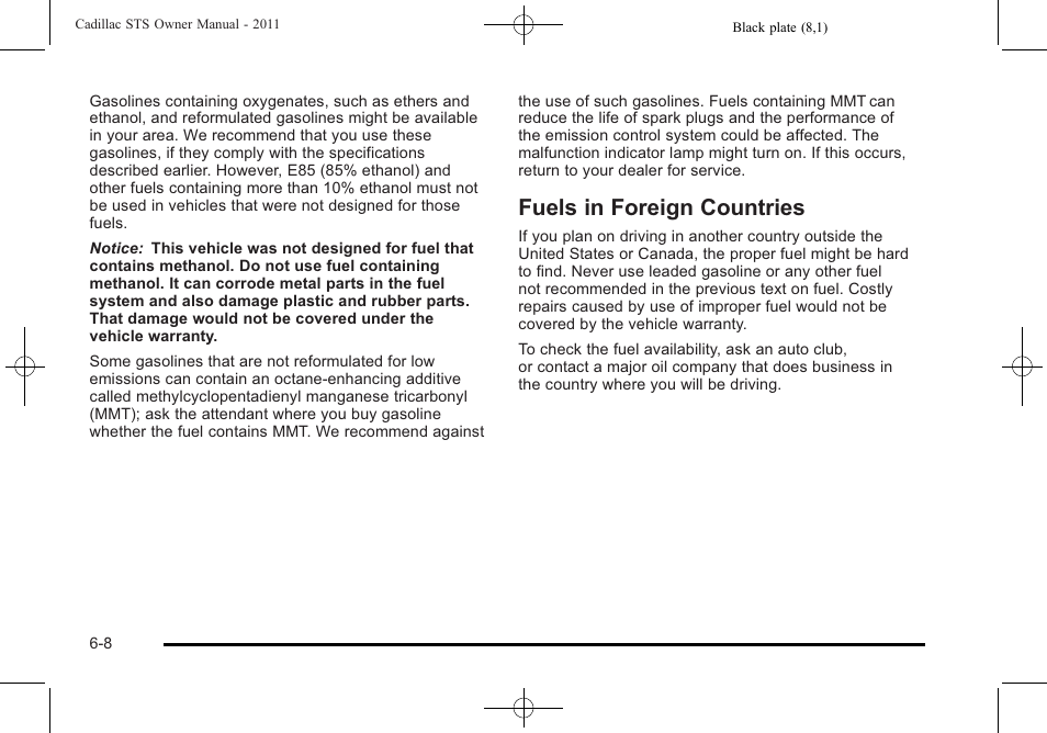 Fuels in foreign countries, Fuels in foreign countries -8 | Cadillac 2011 STS User Manual | Page 358 / 528