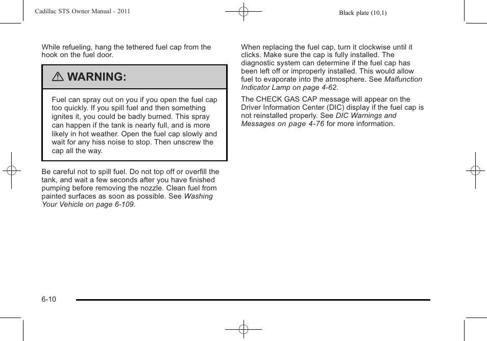 Warning | Cadillac 2011 STS User Manual | Page 360 / 528