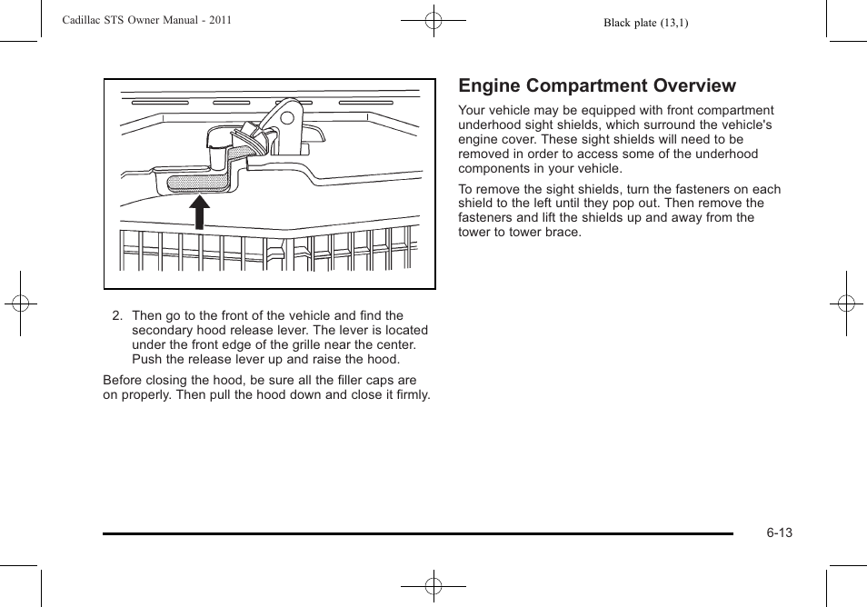 Engine compartment overview, Engine compartment overview -13 | Cadillac 2011 STS User Manual | Page 363 / 528