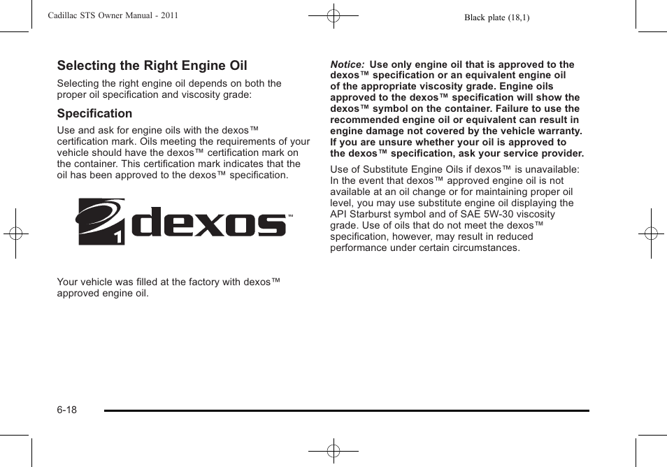 Selecting the right engine oil | Cadillac 2011 STS User Manual | Page 368 / 528