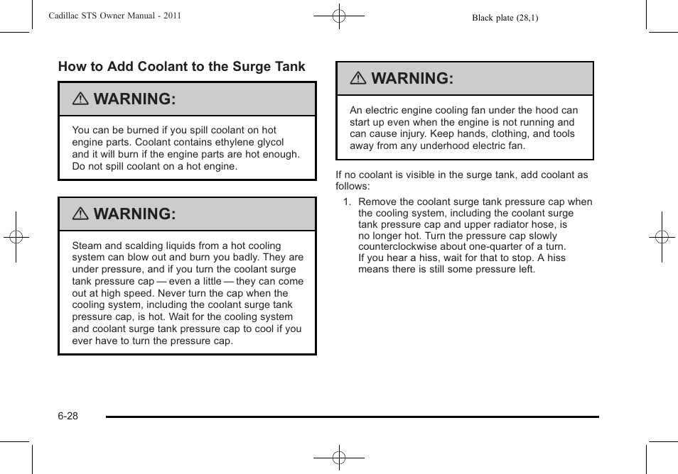 Warning | Cadillac 2011 STS User Manual | Page 378 / 528