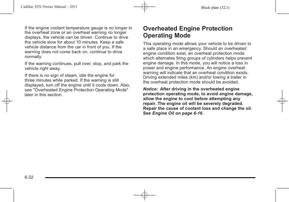 Overheated engine protection operating mode, Overheated engine protection, Operating mode -32 | Cadillac 2011 STS User Manual | Page 382 / 528