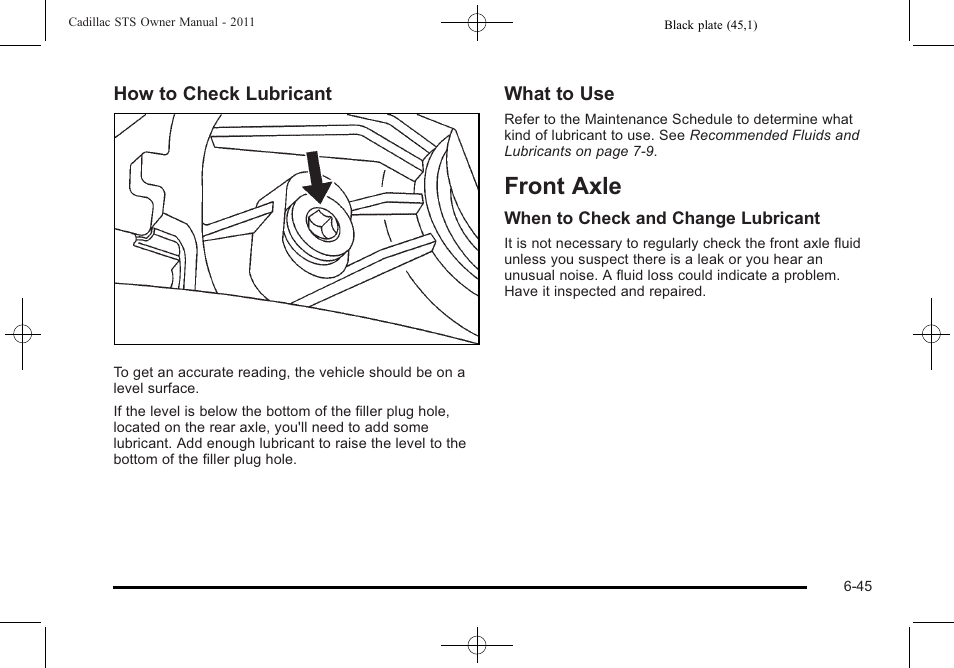 Front axle, Front axle -45 | Cadillac 2011 STS User Manual | Page 395 / 528