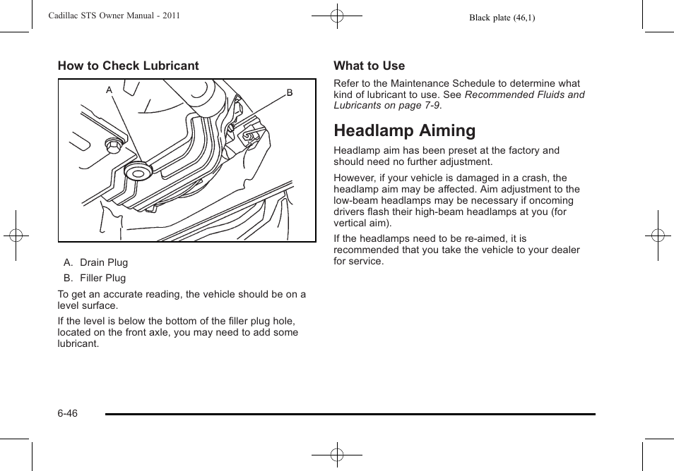 Headlamp aiming, Headlamp aiming -46 | Cadillac 2011 STS User Manual | Page 396 / 528