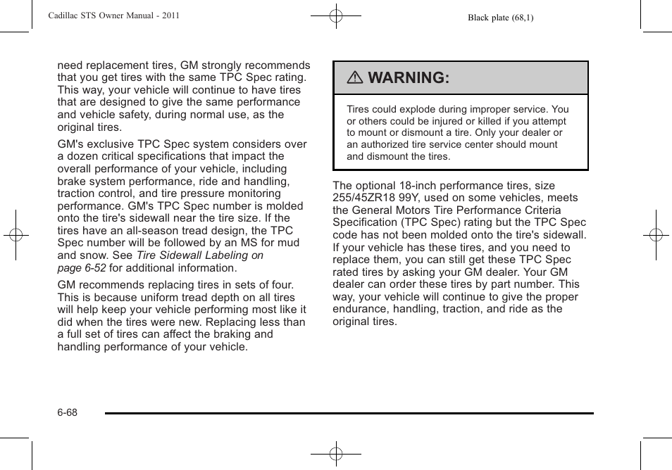 Warning | Cadillac 2011 STS User Manual | Page 418 / 528