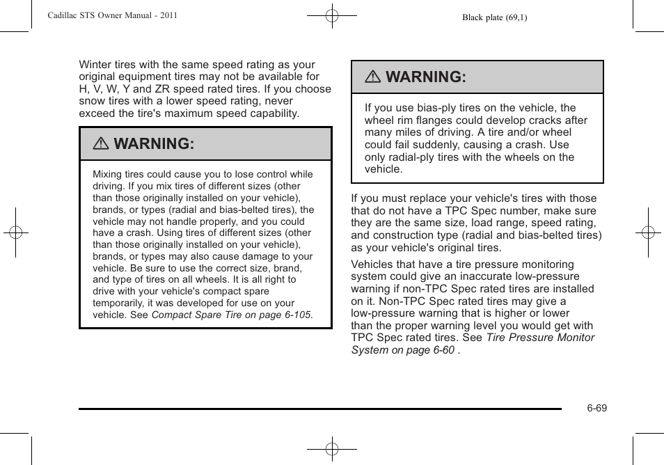 Warning | Cadillac 2011 STS User Manual | Page 419 / 528