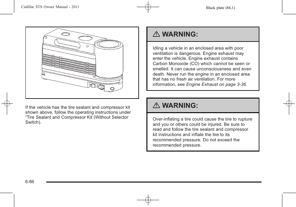 Warning | Cadillac 2011 STS User Manual | Page 436 / 528