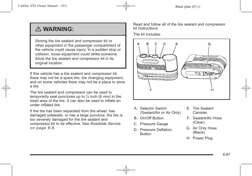 Warning | Cadillac 2011 STS User Manual | Page 437 / 528