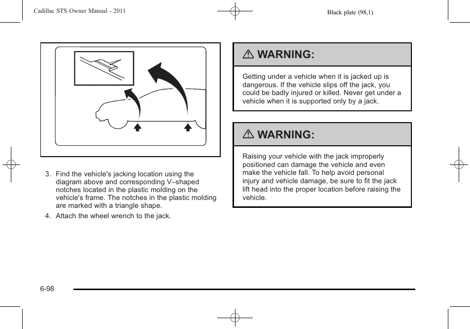 Warning | Cadillac 2011 STS User Manual | Page 448 / 528