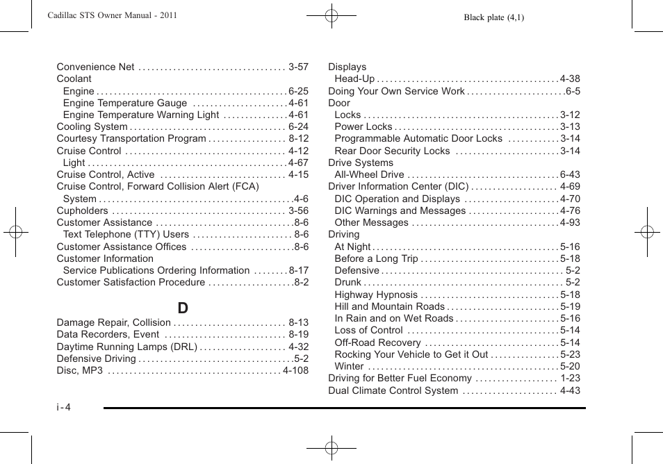 Index_d | Cadillac 2011 STS User Manual | Page 518 / 528