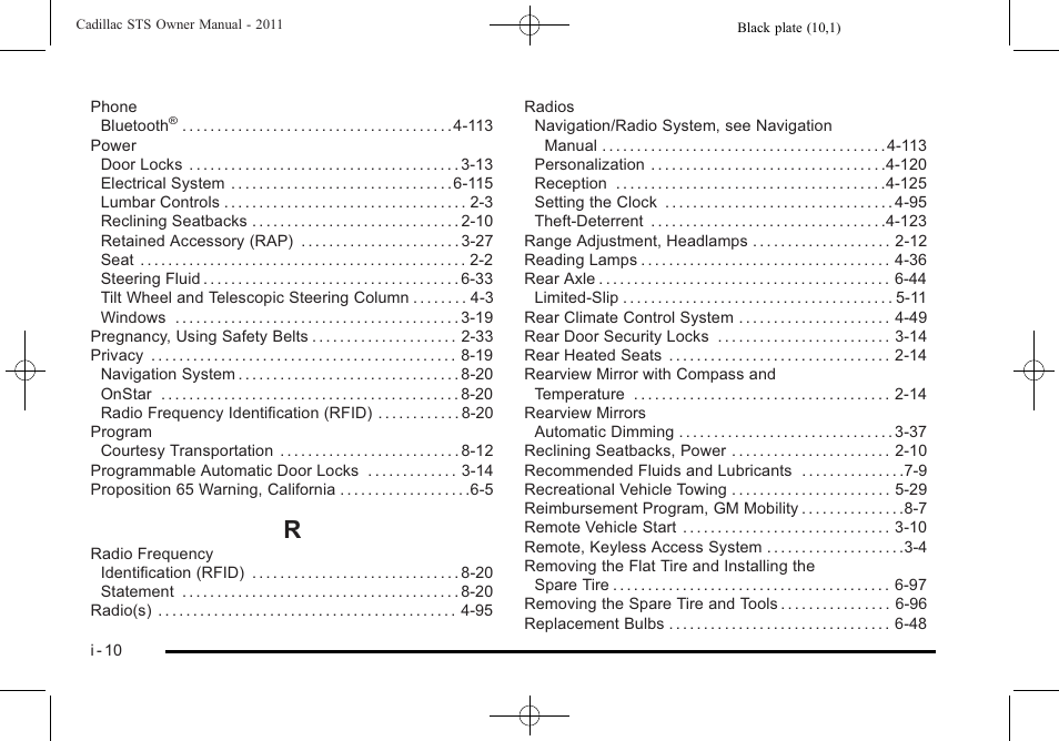 Index_r | Cadillac 2011 STS User Manual | Page 524 / 528