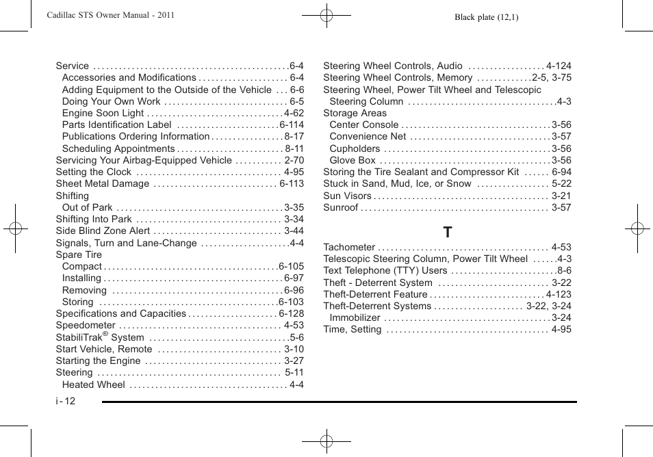 Index_t | Cadillac 2011 STS User Manual | Page 526 / 528