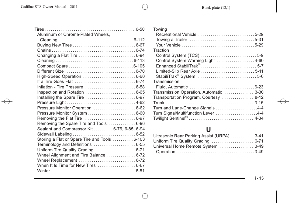 Index_u | Cadillac 2011 STS User Manual | Page 527 / 528