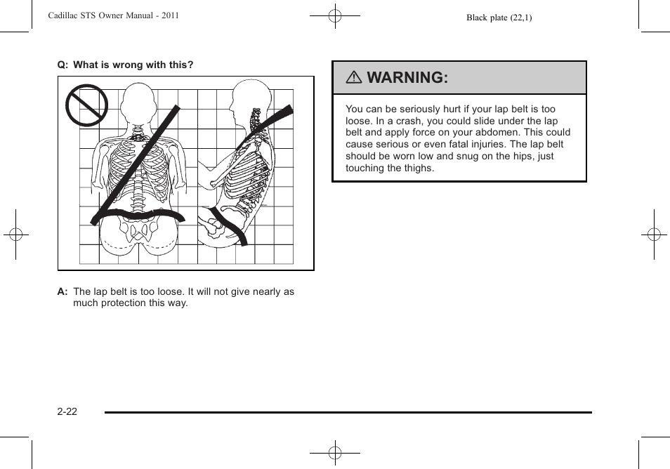 Warning | Cadillac 2011 STS User Manual | Page 54 / 528