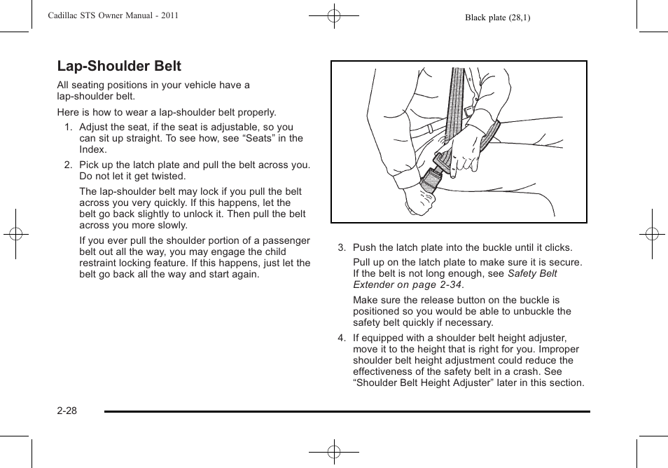 Lap-shoulder belt, Lap-shoulder belt -28, Adding | Cadillac 2011 STS User Manual | Page 60 / 528