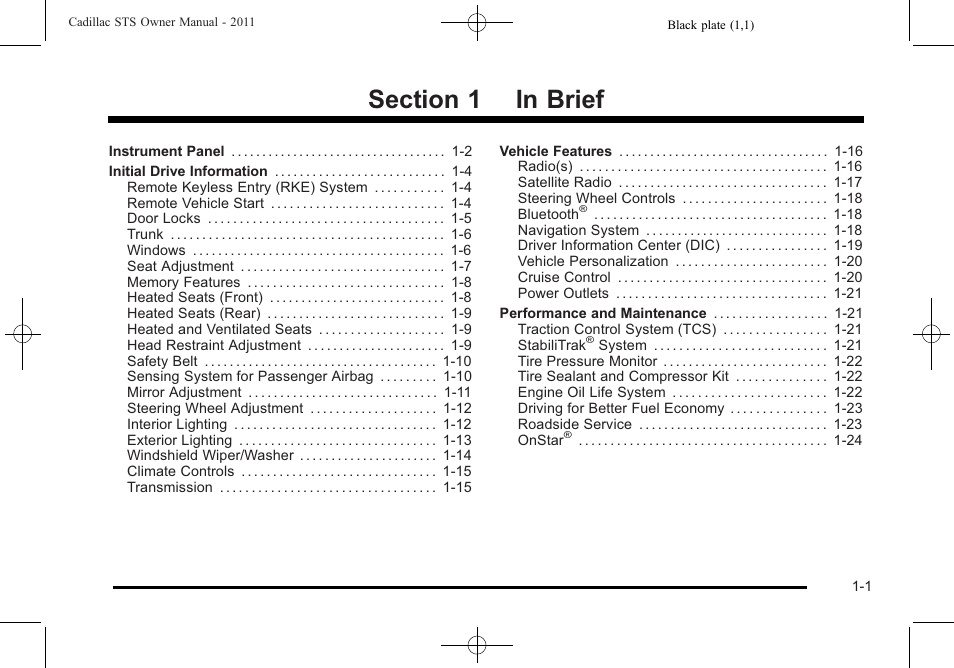 In brief, In brief -1 | Cadillac 2011 STS User Manual | Page 7 / 528