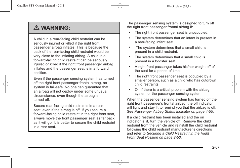 Warning | Cadillac 2011 STS User Manual | Page 99 / 528