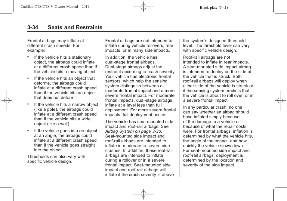 34 seats and restraints | Cadillac 2011 CTS-V Sports Sedan User Manual | Page 104 / 492