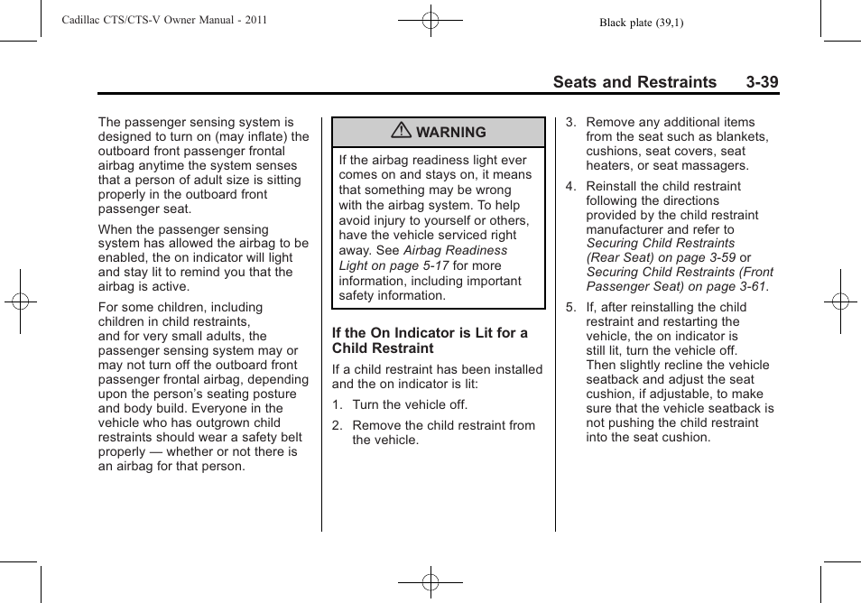 Cadillac 2011 CTS-V Sports Sedan User Manual | Page 109 / 492