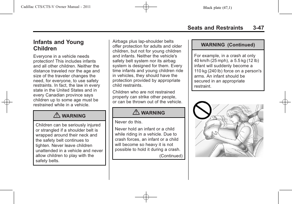 Infants and young children, Infants and young, Children -47 | Cadillac 2011 CTS-V Sports Sedan User Manual | Page 117 / 492