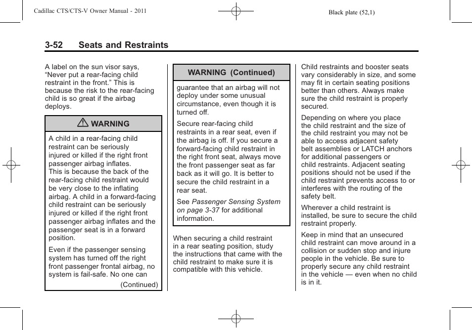 Cadillac 2011 CTS-V Sports Sedan User Manual | Page 122 / 492