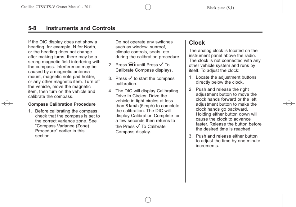 Clock, Clock -8 | Cadillac 2011 CTS-V Sports Sedan User Manual | Page 150 / 492