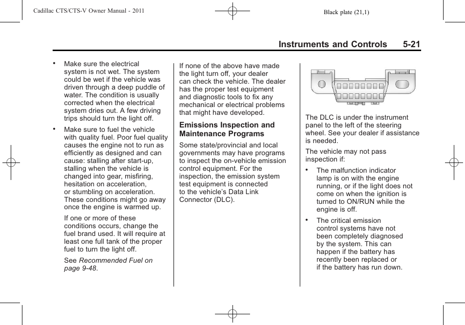 Instruments and controls 5-21 | Cadillac 2011 CTS-V Sports Sedan User Manual | Page 163 / 492