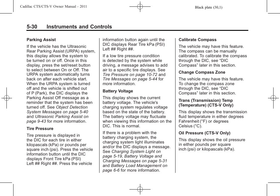 30 instruments and controls | Cadillac 2011 CTS-V Sports Sedan User Manual | Page 172 / 492