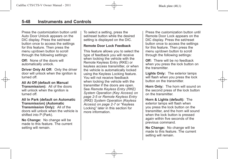 48 instruments and controls | Cadillac 2011 CTS-V Sports Sedan User Manual | Page 190 / 492