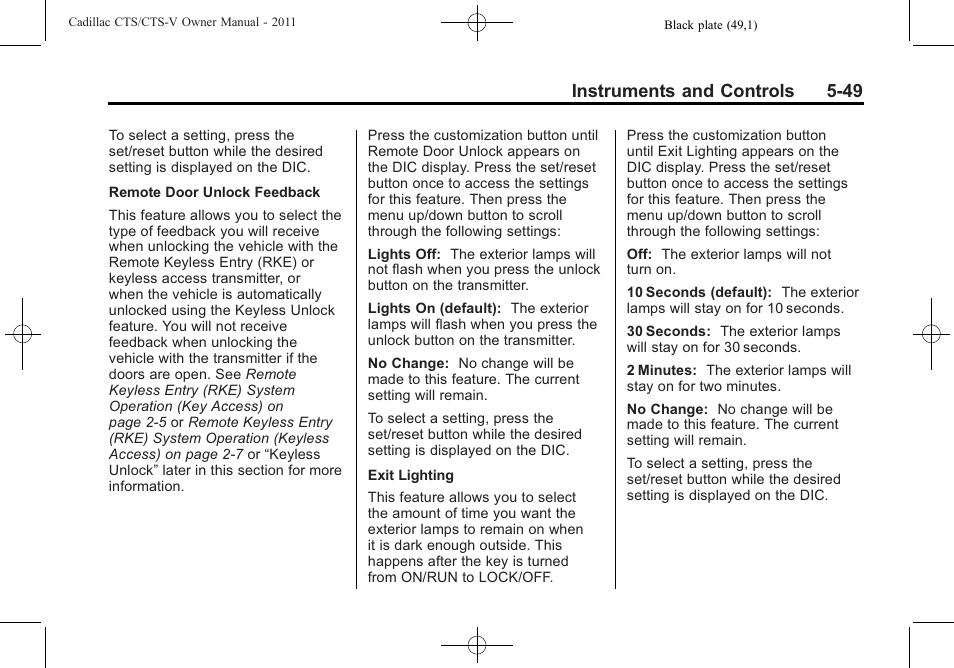 Instruments and controls 5-49 | Cadillac 2011 CTS-V Sports Sedan User Manual | Page 191 / 492