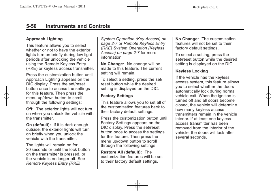 50 instruments and controls | Cadillac 2011 CTS-V Sports Sedan User Manual | Page 192 / 492