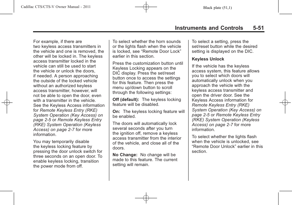 Instruments and controls 5-51 | Cadillac 2011 CTS-V Sports Sedan User Manual | Page 193 / 492