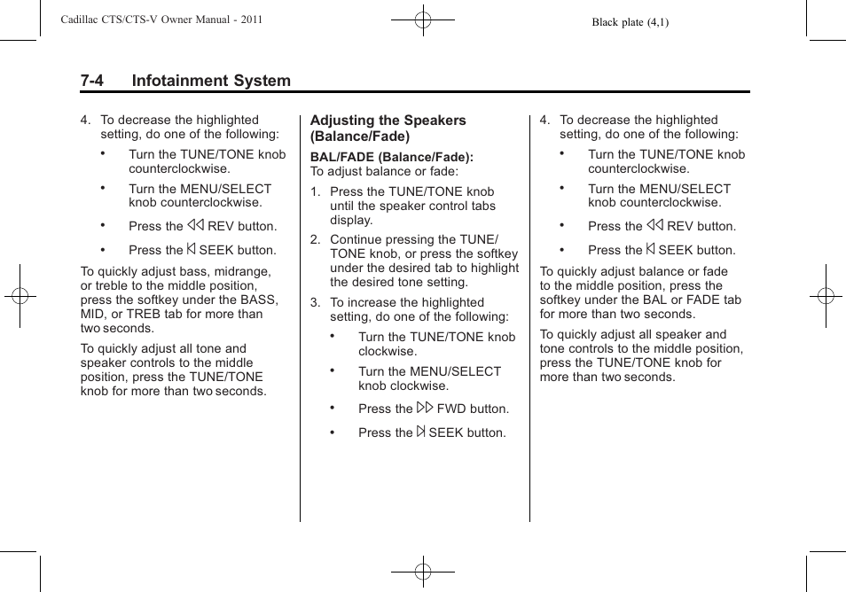 4 infotainment system | Cadillac 2011 CTS-V Sports Sedan User Manual | Page 212 / 492